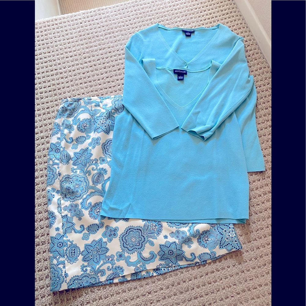 Ann Taylor cardigan and shell with shirt to match